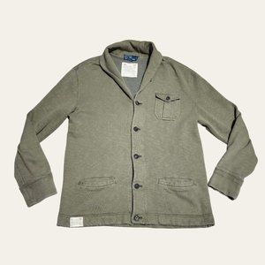 POLO RALPH LAUREN DESIGNER COTTON SHAWL KNIT CARDIGAN SWEATER Sz Mens L Green